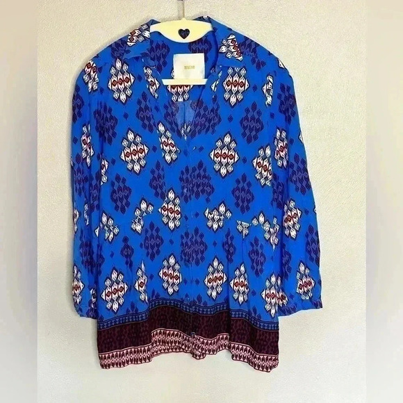 Anthropologie Maeve Button Up Colbalt Blue Top Size Small - Picture 3 of 7